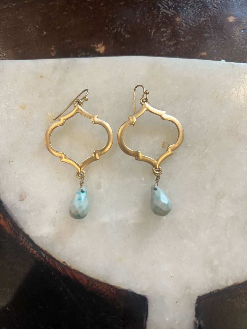 Lucky Brand Gold-Tone Frame Earrings with Pale Turquoise Drops